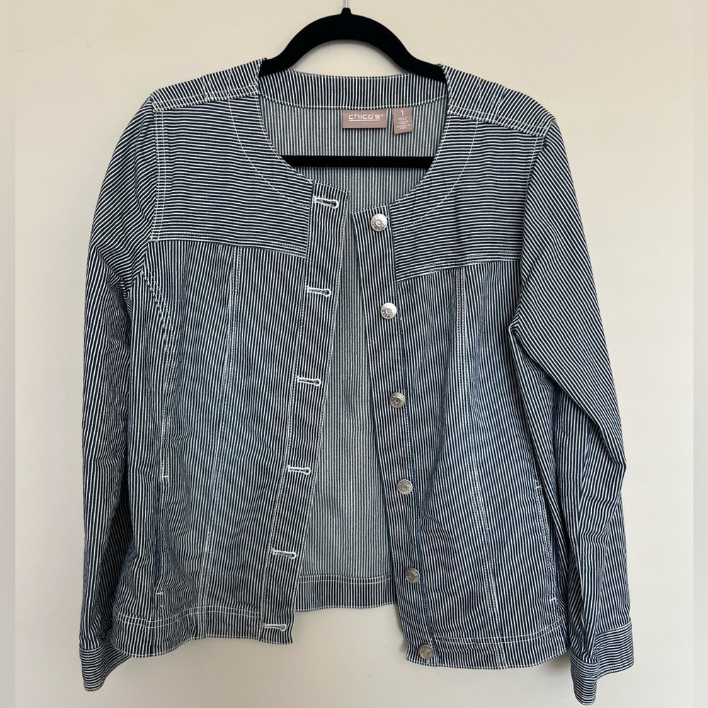 Chico's railroad stripe heritage denim jackets size 1 - Picture 3 of 5